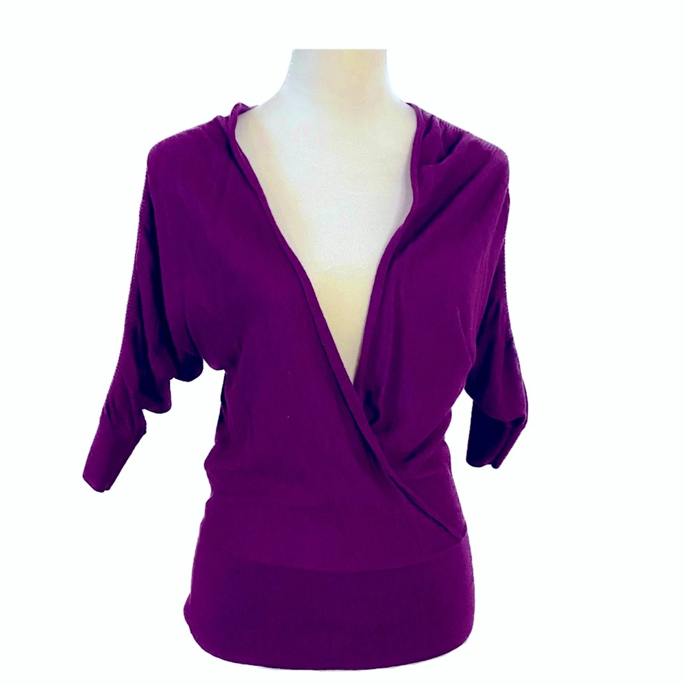 Ann Taylor LOFT Magenta Faux Wrap V-Neck Sweater- Size XS